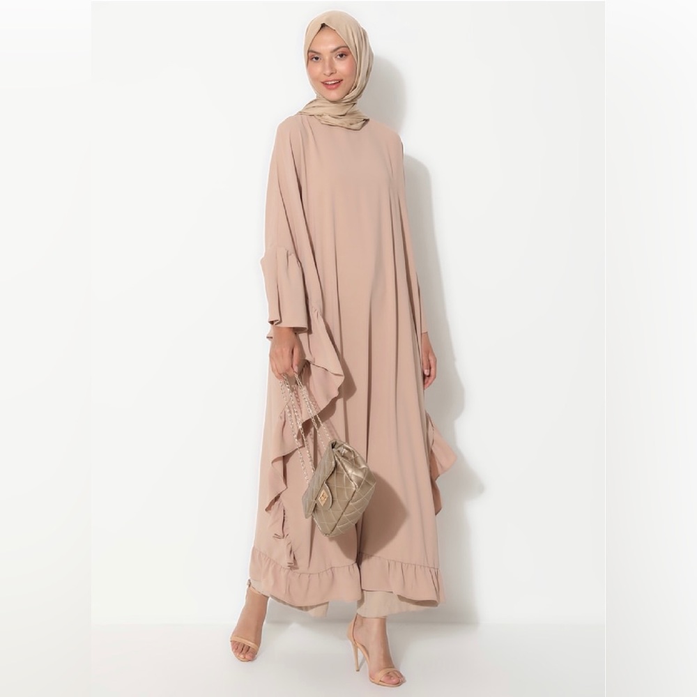 Modanisa Ruffle Trim Abaya - Picture 2 of 3